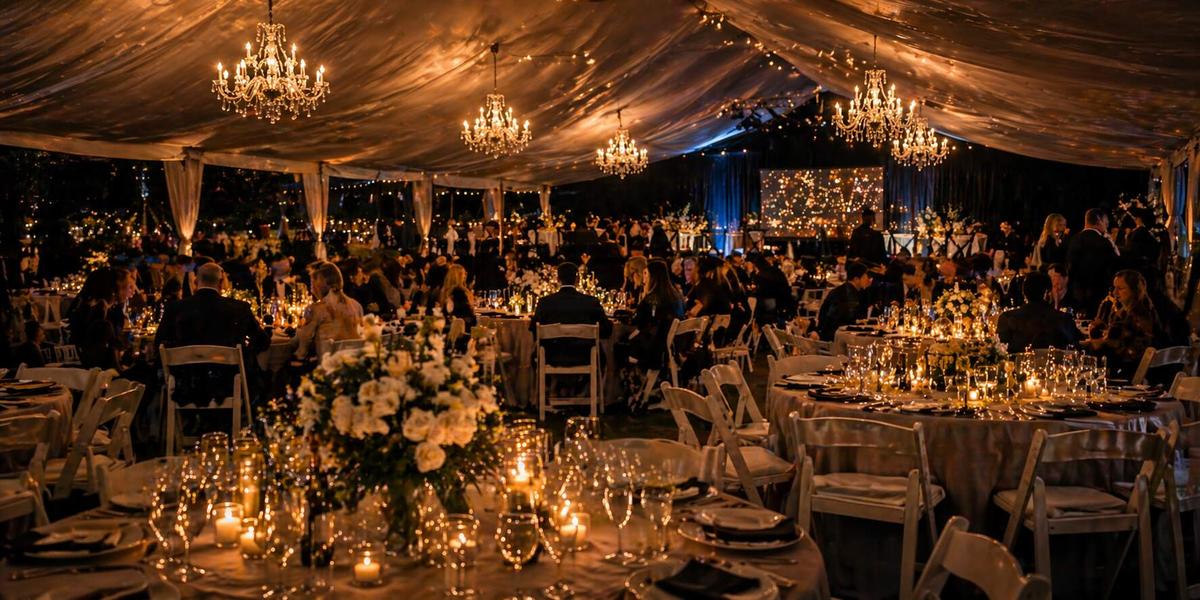 Outdoor event at sunset